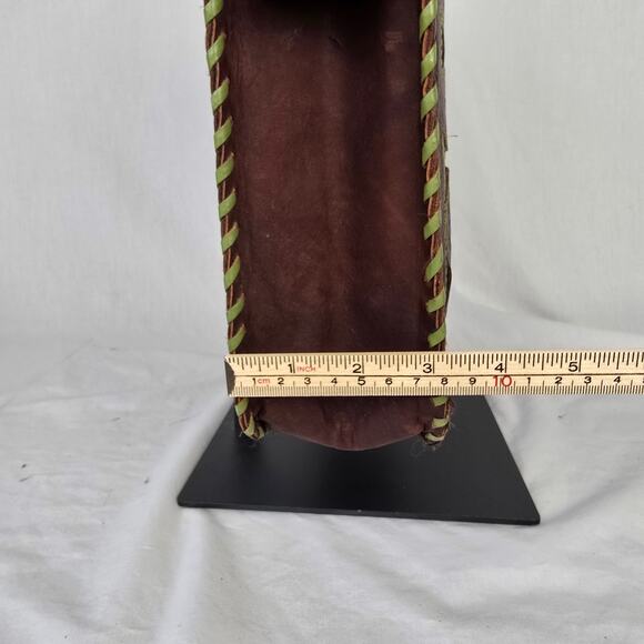 Leaders in Leather Tote Laptop Bag Hand Tooled Cutout Brown Green Paraguay - Picture 15 of 16